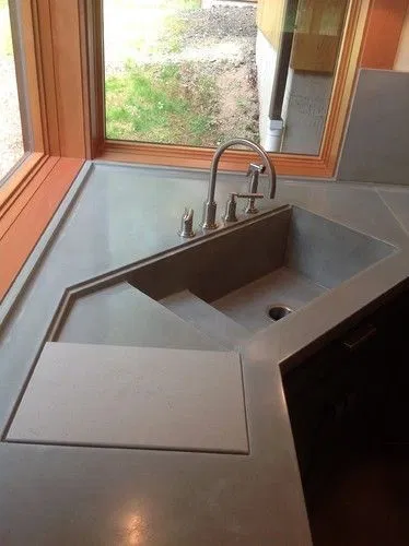 matte black custom corner sink with drainboard