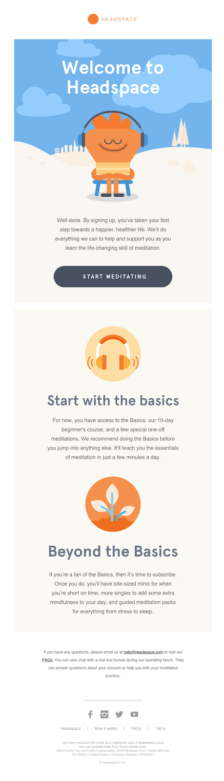 Example of Headspace welcome email.