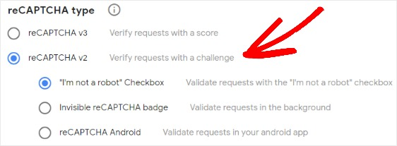 Select your reCaptcha type before installing it in WPForms