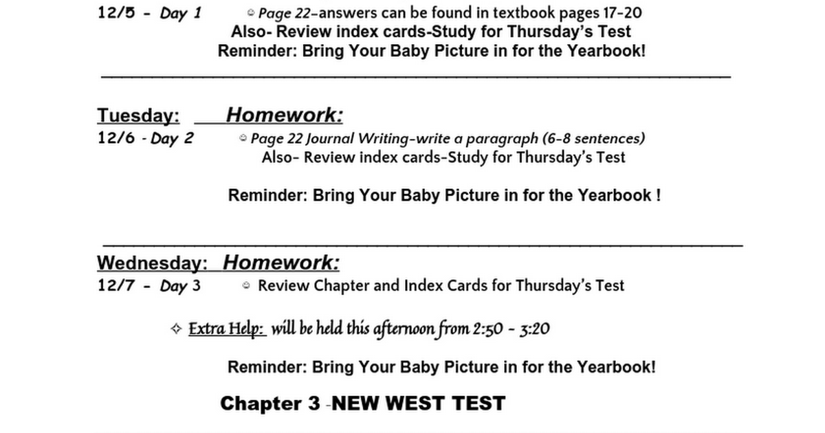 Homework Week of Dec.5 – Dec.9 