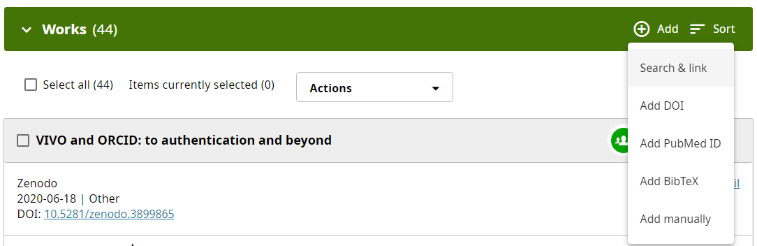 ORCID record showing option to add a link