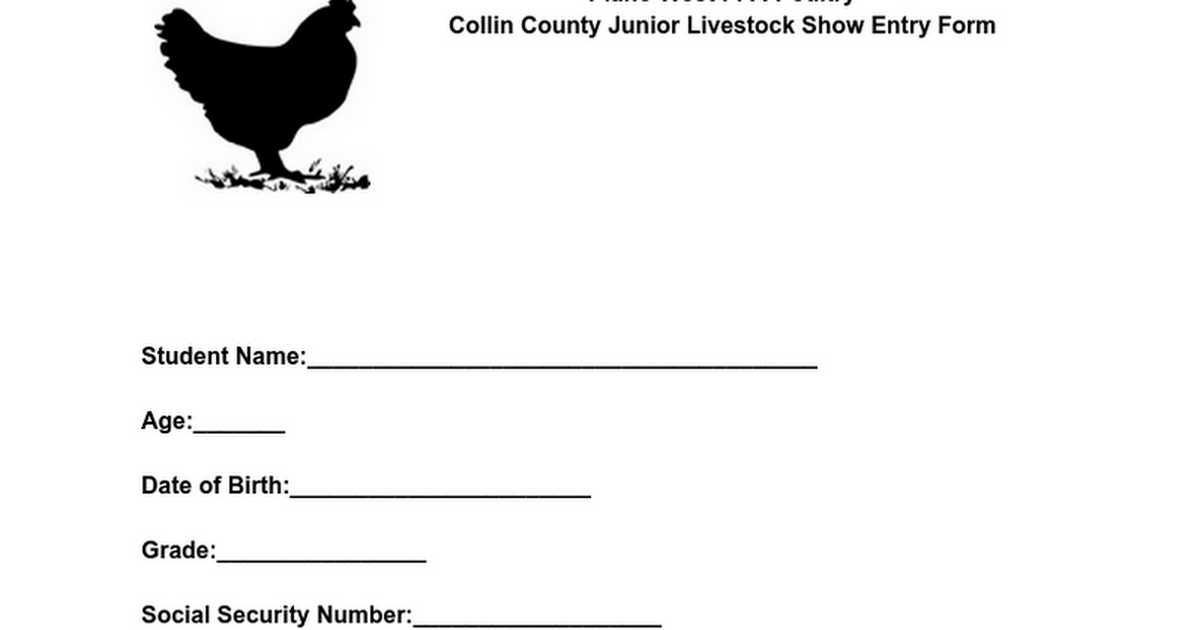 Collin County Junior Livestock Show Entry Form-Poultry