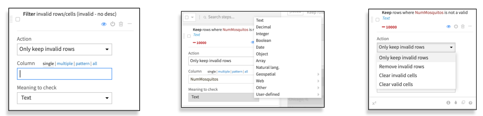 options for filtering invalid rows and cells in Dataiku