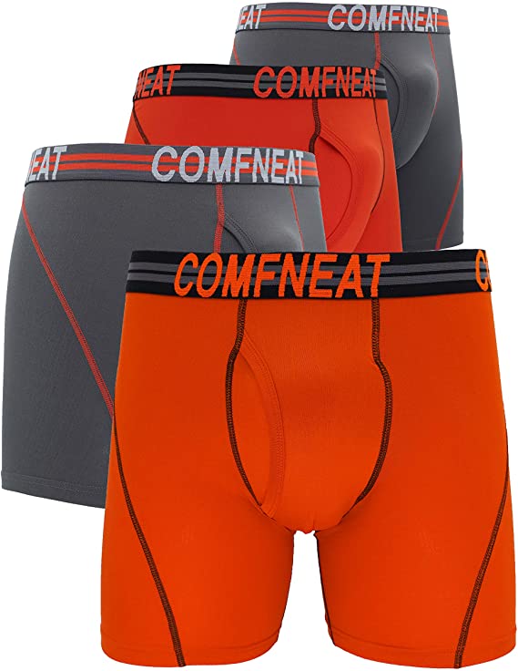 Comfneat Men's 5" Sport Performance Boxer Briefs Polyester Underwear with Fly 4-Pack