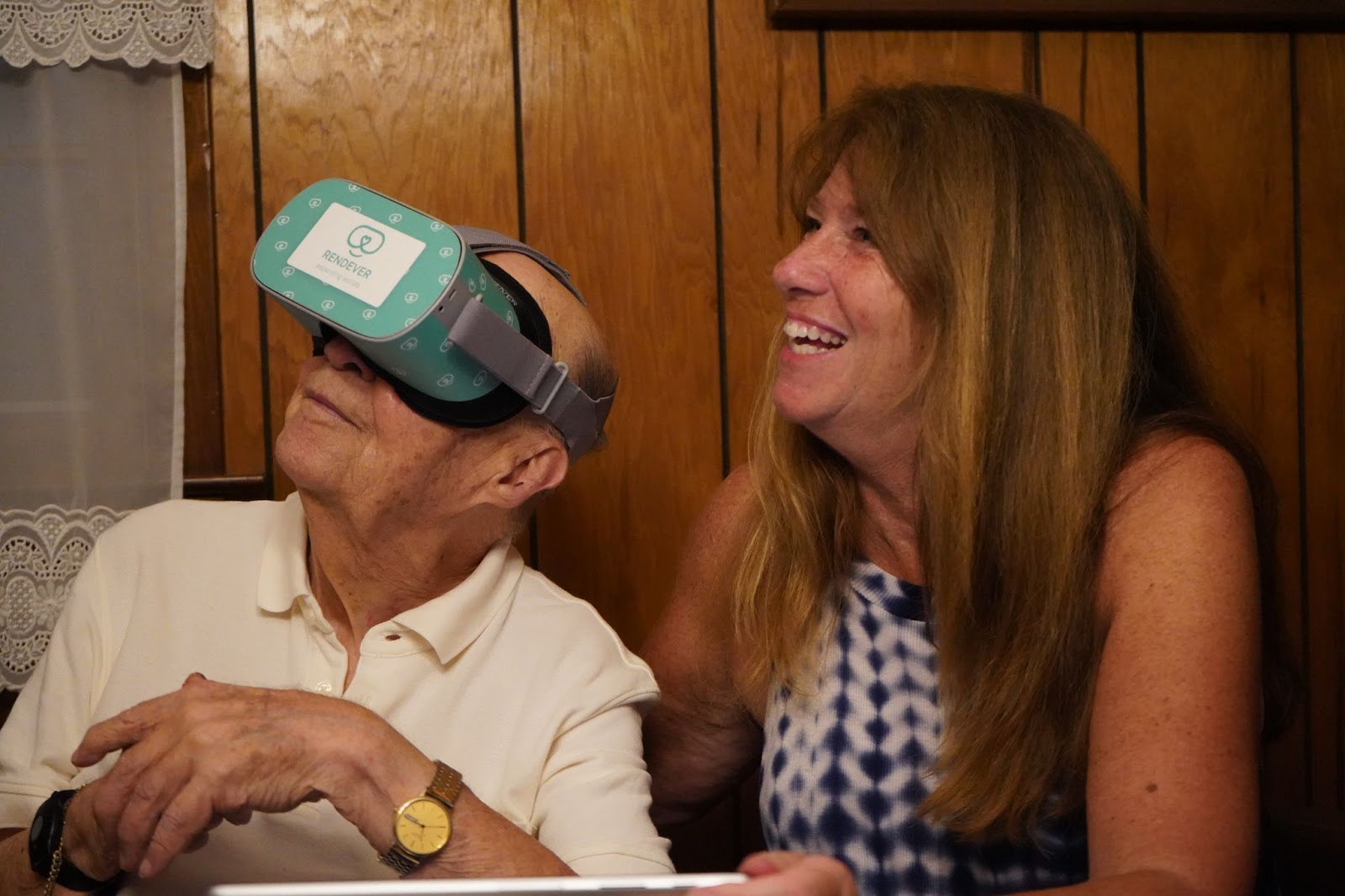 Mother and Grandfather using VR with Rendever