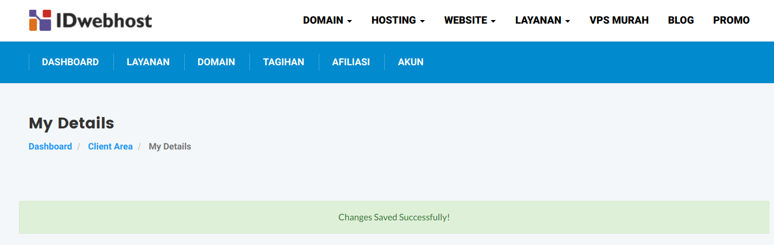 Cara Mengubah Data Diri di Halaman Member Area IDwebhost