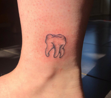 Tooth Ankle Stick And Poke Tattoo