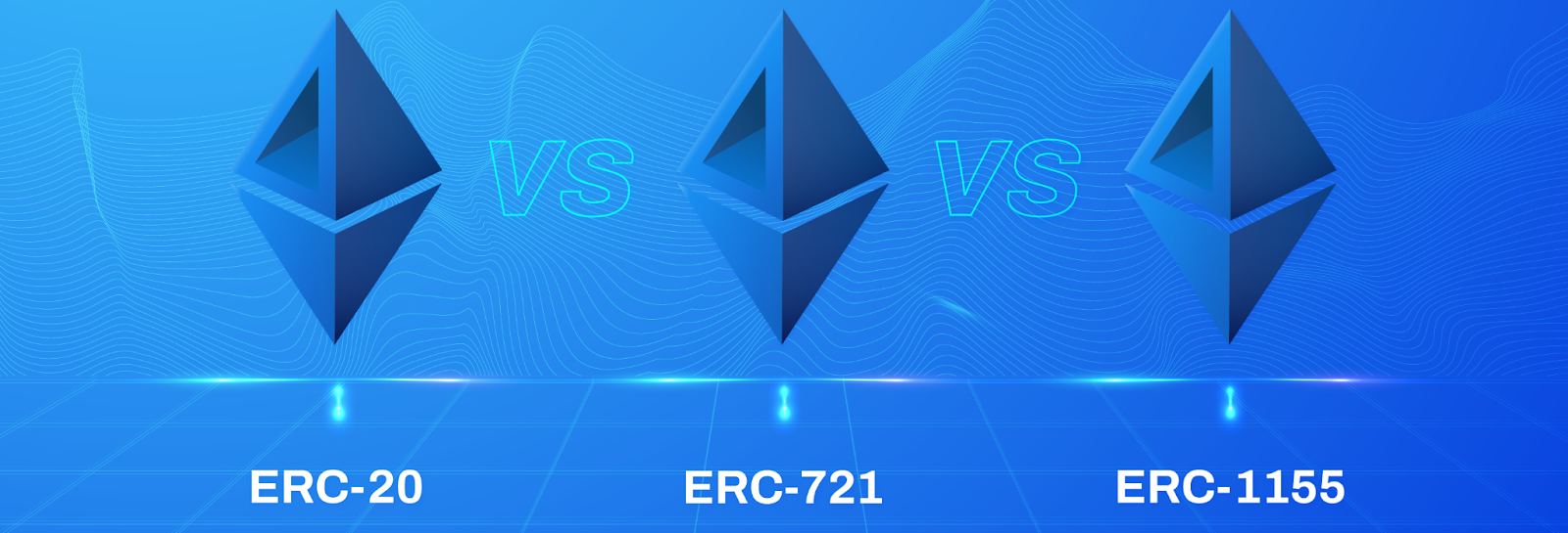 erc20, erc721, and erc1155 standards side by side