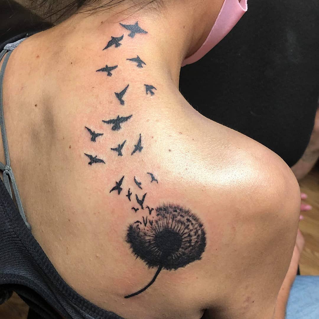 Infinity Birds Tattoo On Back Shoulder