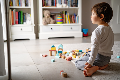 A little boy playing on the living room floor while looking outside to the backyard. This photo represents childhood memories of playing with blocks in one's living room. Therapy for depression can help with coping skills to improve mood, functioning, and relationships. You can also get help for anxiety counseling in Los Angeles, CA and with online therapy in California.  91406 | 91405 | 91343
        91324 | 91304