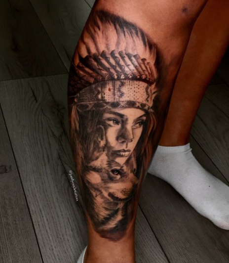 Historical Alpha Wolf tattoo On Leg