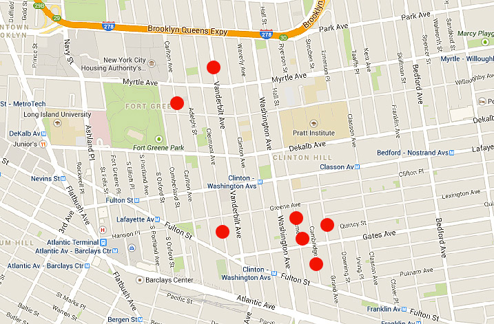 brooklyn house hunt map, clinton hill map, fort green map