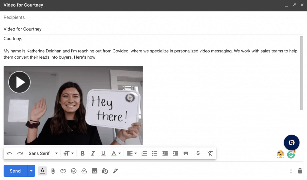 Email screenshot with video sales outreach