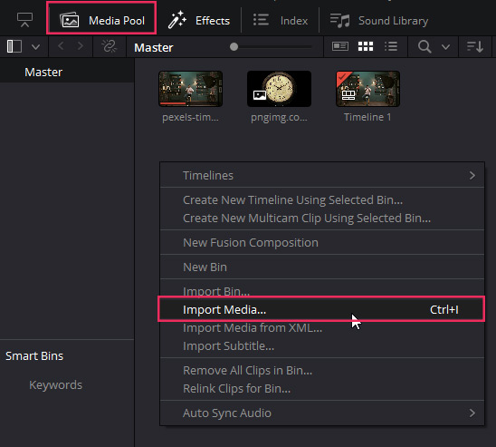 Import Media in Davinci Resolve