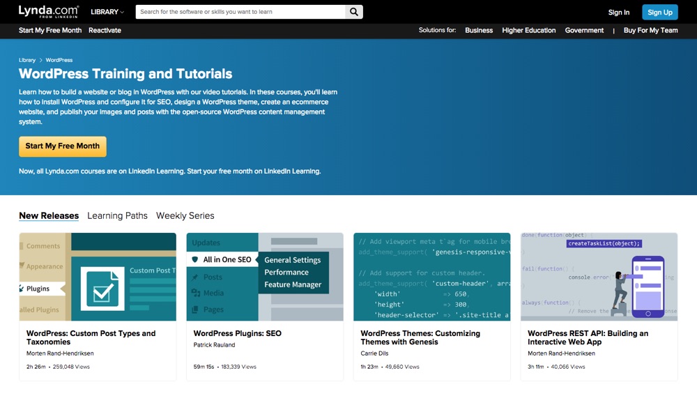Vários cursos WordPress em Lynda.com