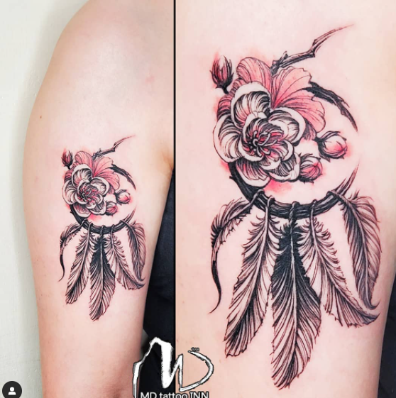 Gray and Red Dream Catcher For Tattoo