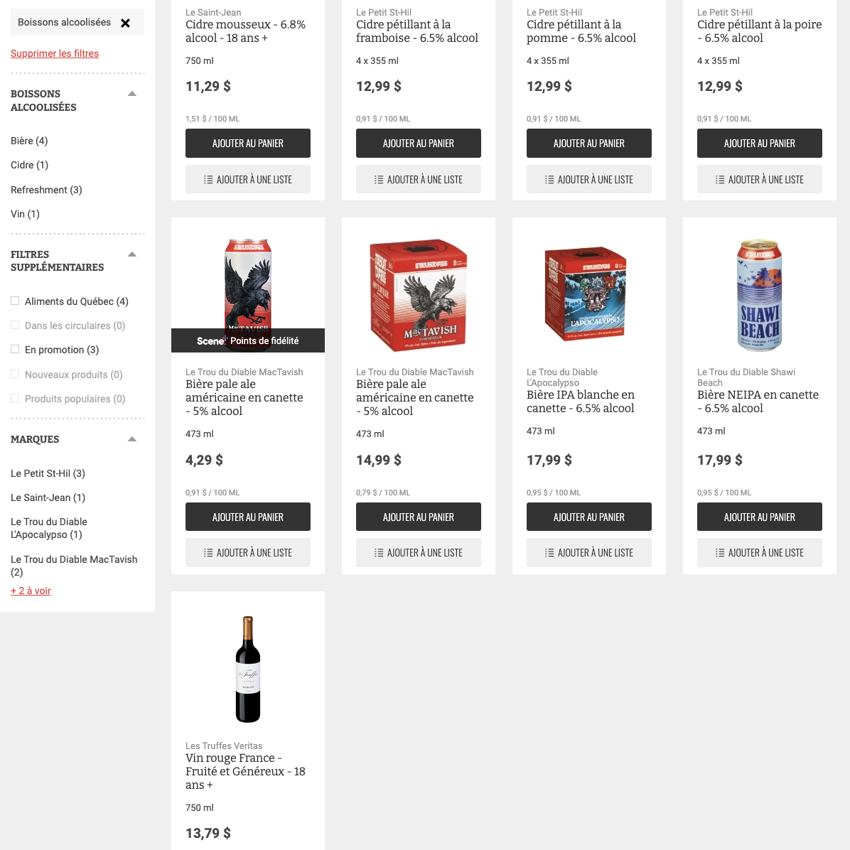 Snapshot of store page showcasing multiple products