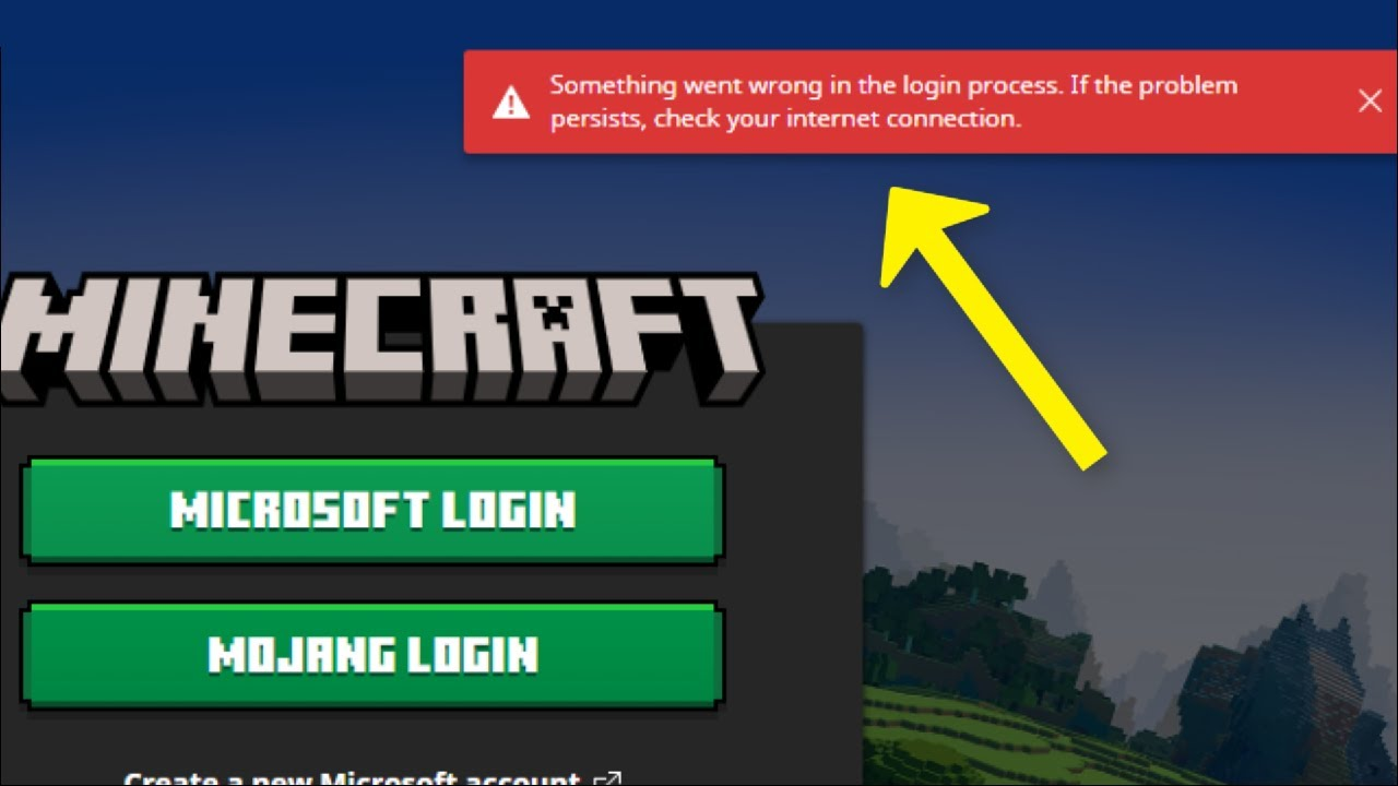 Login error on Minecraft menu due to connection issues