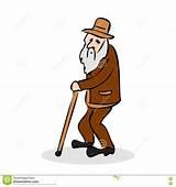 Funny Old Man With Hat And Walking Cane. Grandfather With ...