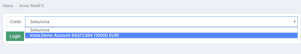 Selezione del conto demo Instaforex