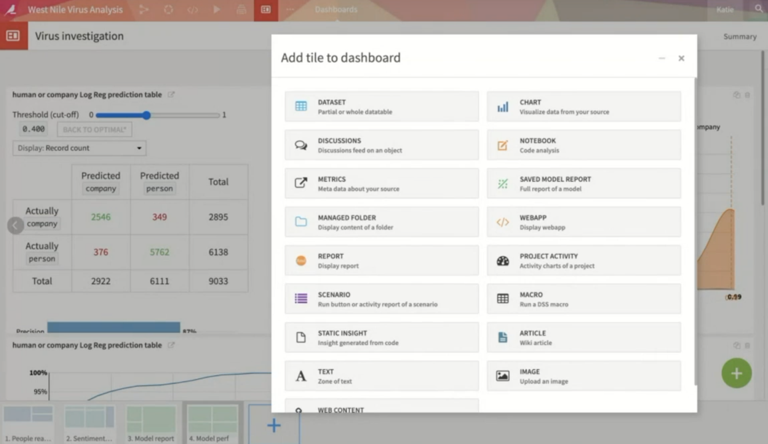 add tile to dashboard in Dataiku