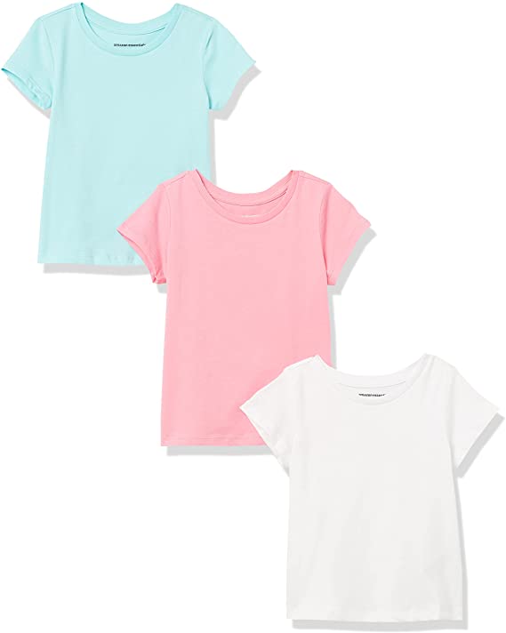 Amazon Essentials Girls and Toddlers' Pocket Short-Sleeve T-Shirts, Multipacks