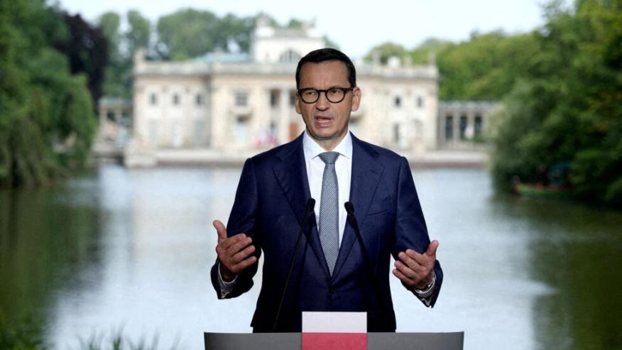 Thủ tướng Ba Lan Mateusz Morawiecki trong cuộc họp báo tại Vacxava, Ba Lan, ngày 05/07/2023.