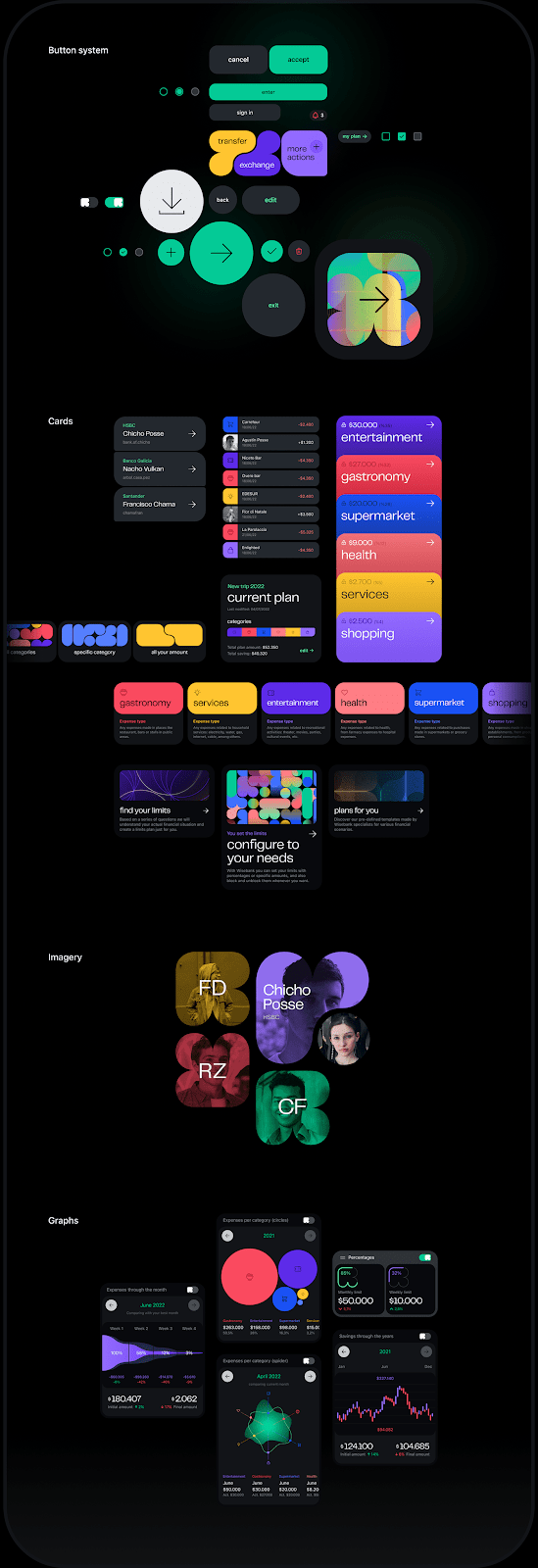 banking colorful dark mode Figma Mobile app modular product design  ui design UI/UX design user interface