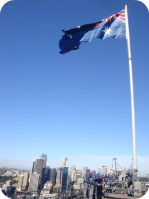 australian flag at top of bridge climb