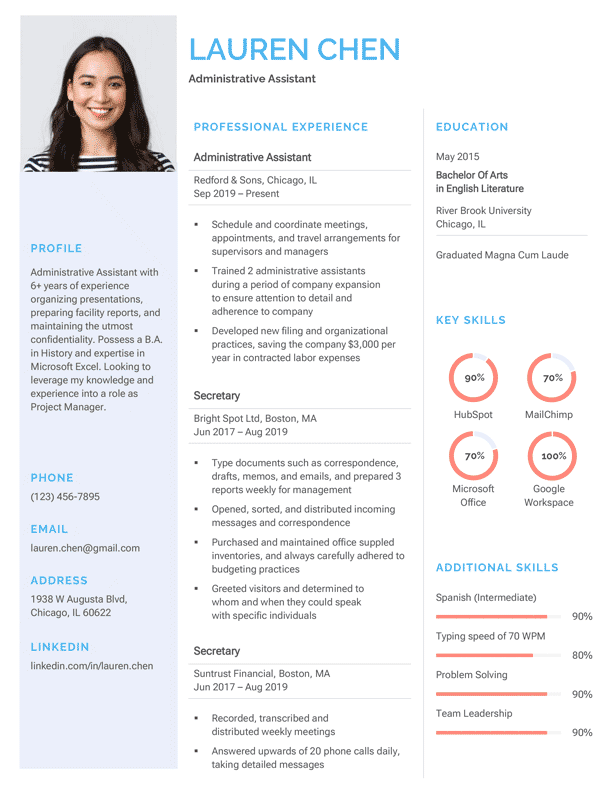 An example of a colorful resume template for a millennial