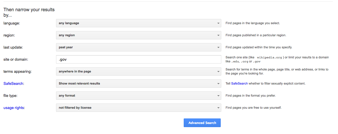 Google Advanced Search screenshot