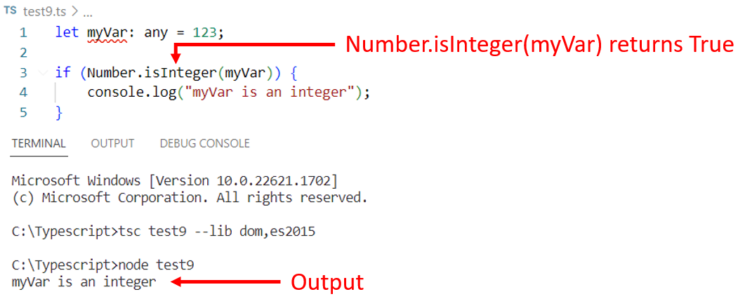 Example code for Number.isInteger() with type parameters