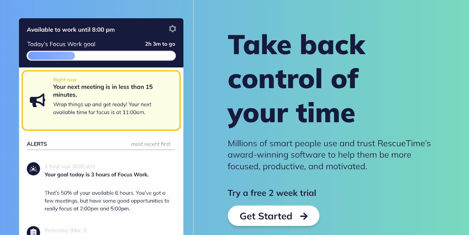 Website RescueTime - Time Recording App