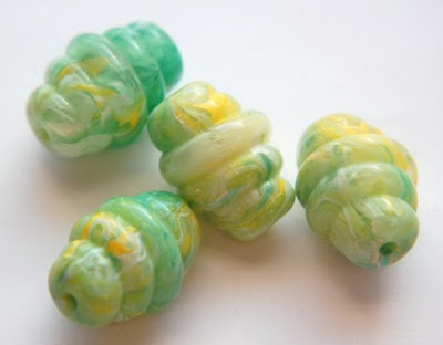 Vintage Green Yellow and White Swirled Beads