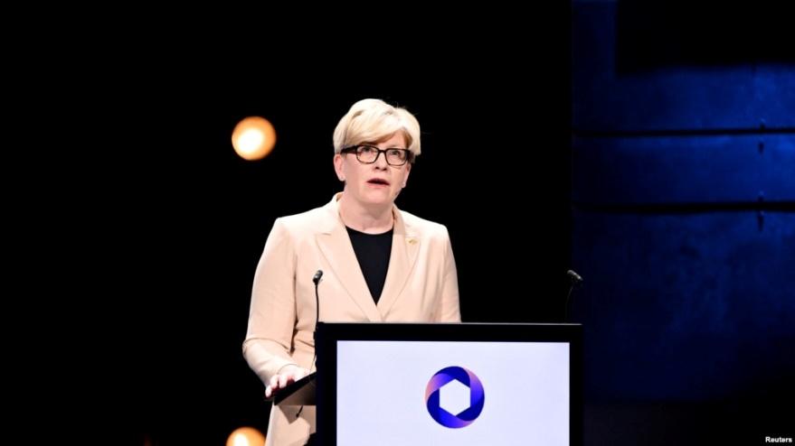 Thủ tướng Lithuania Ingrida Simonyte phát biểu về đề tài "Đứng lên chống chủ nghĩa chuyên chế-Quan điểm của Lithuania" tại Thượng đỉnh Dân chủ Copenhagen, tổ chức tại Copenhagen, Đan Mạch, ngày 10/6/2022.