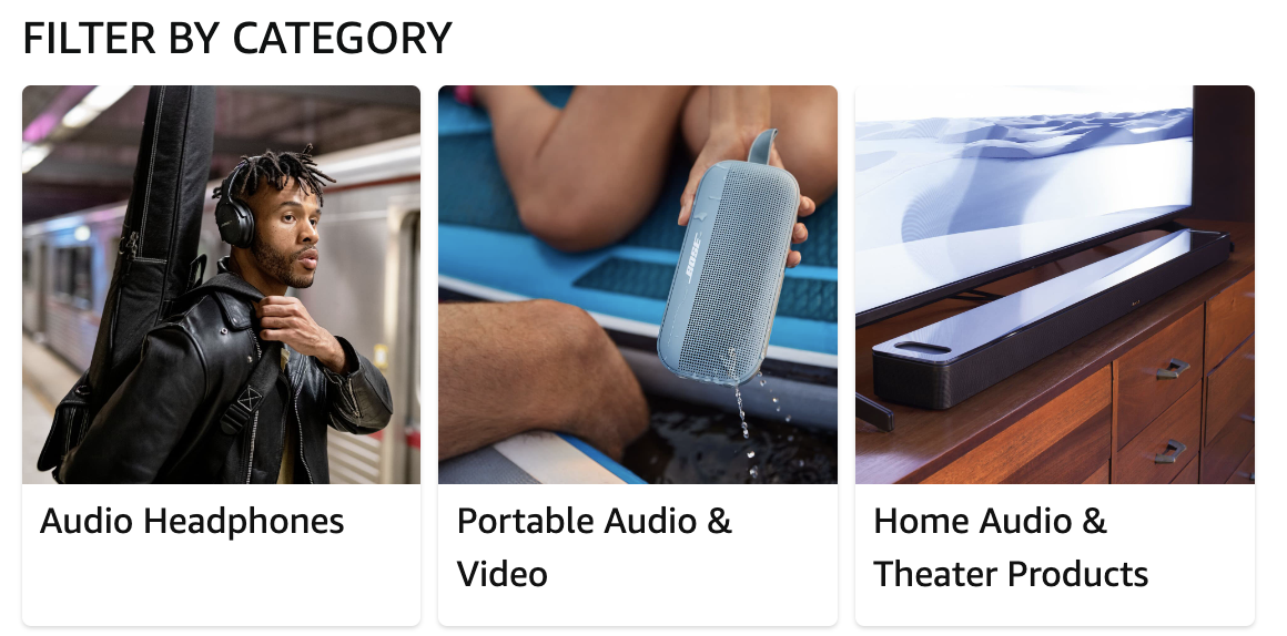 bose product collections within amazon that are broken out by category