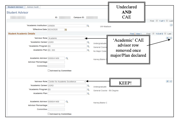 Student Advisor page in SIS pointing out Advisor Role fields