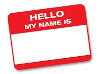 [Image is a red name tag that says "Hello my name is" with nothing written in the blank space.]