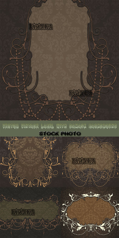 Stock:  Vintage label with damask background 3
