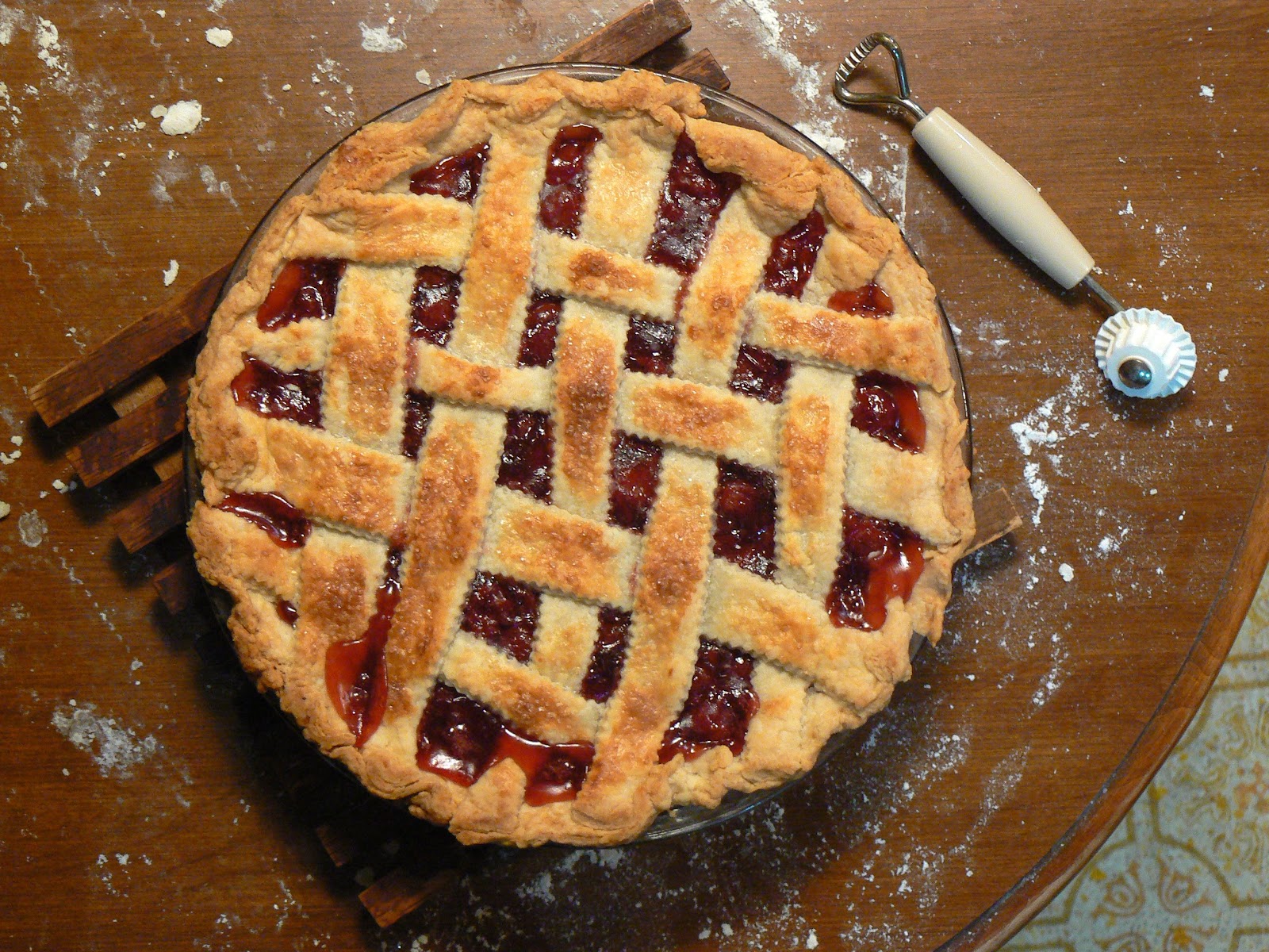 A homemade cherry pie with a