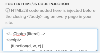 A screenshot of the Footer HTML/Javascript Code Injection field in Payhip's store builder