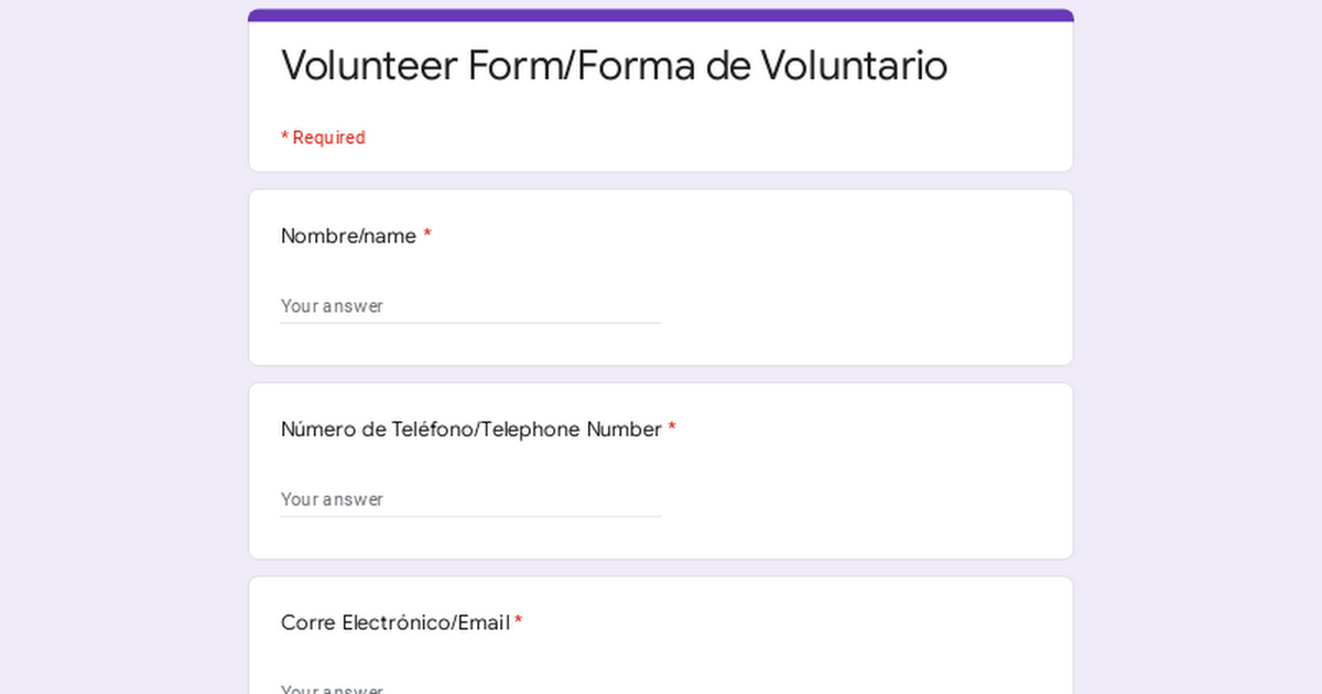 Volunteer Form/Forma de Voluntario