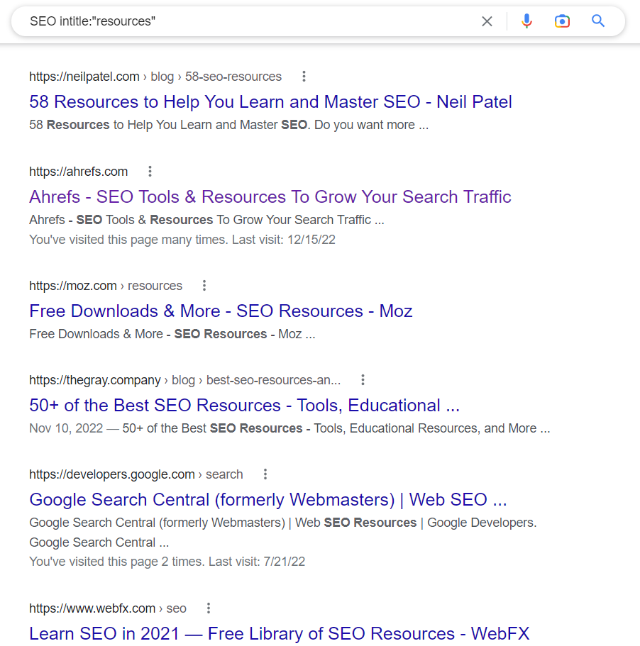 finding resource pages in google