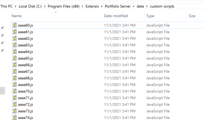 Observing the local file system, we can see that several scripts are actually uploaded to the custom-scripts directory before being deleted since the application does not lock the files before deletion.
