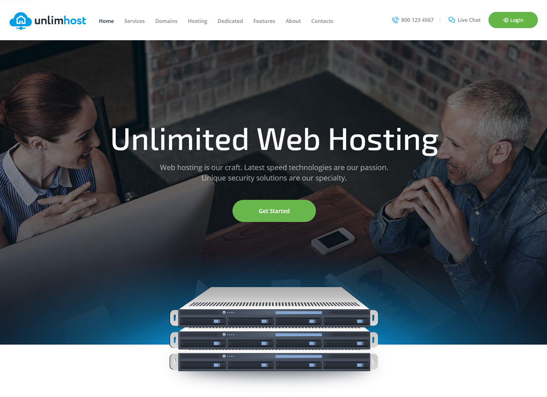 UnlimHost: un tema de WordPress de hosting y tecnología