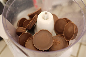 photo of the reese's peanut butter cups in a food processor
