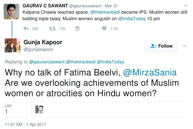 Why no talk of Fatima Beelvi, @MirzaSania Are we overlooking achievements of Muslim women or atrocities on Hindu women?