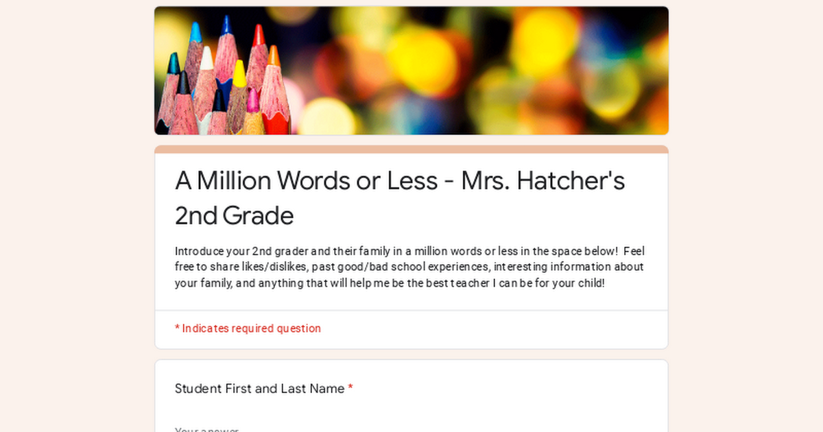 A Million Words or Less - Mrs. Hatcher's 2nd Grade