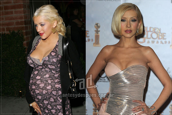 Before and after of Christina-Aguilera embarazada