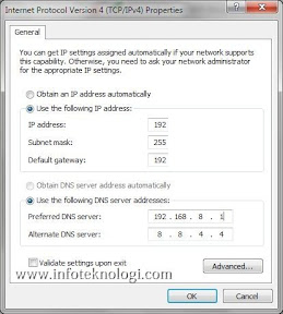 Layar DNS Setting di Windows 7